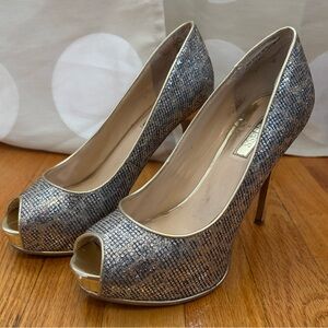 Guess Silver Textured Peep-Toe Heels